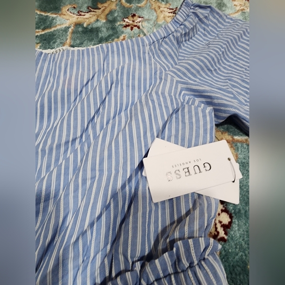 Guess Blue Striped Off-Shoulder Romper M New - Picture 6 of 9